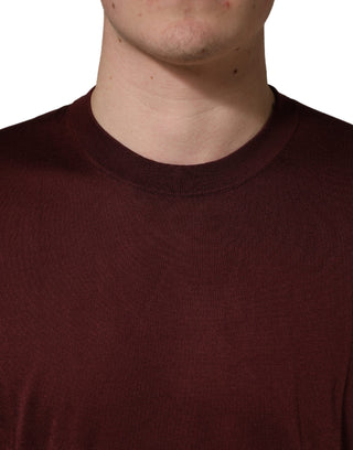 Maroonfarbener Herrenpullover aus Seide mit Rundhalsausschnitt
