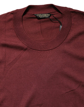 Maroonfarbener Herrenpullover aus Seide mit Rundhalsausschnitt