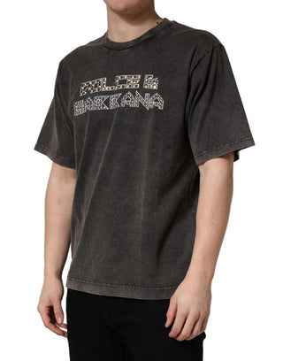 Graues T-Shirt für Herren mit Rundhalsausschnitt und Logo-Verzierung