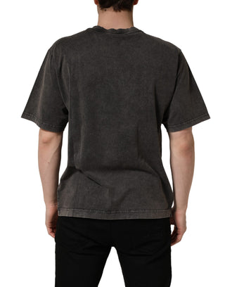 Graues T-Shirt für Herren mit Rundhalsausschnitt und Logo-Verzierung