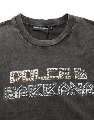 Graues T-Shirt für Herren mit Rundhalsausschnitt und Logo-Verzierung