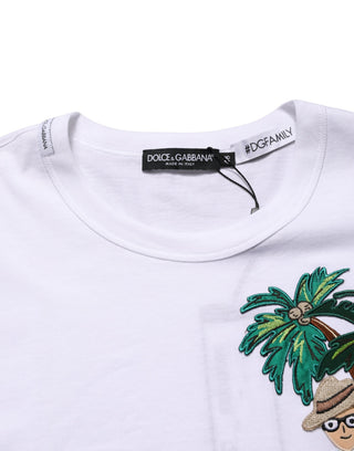 Weißes T-Shirt mit Palmenstickerei und Rundhalsausschnitt für Herren