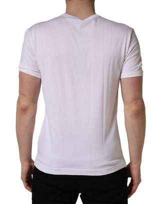 Weißes T-Shirt mit Palmenstickerei und Rundhalsausschnitt für Herren
