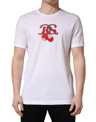 Weißes DG Kirschen Baumwoll-Rundhals-T-Shirt