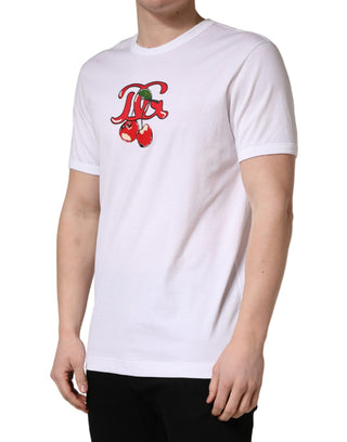 Weißes DG Kirschen Baumwoll-Rundhals-T-Shirt