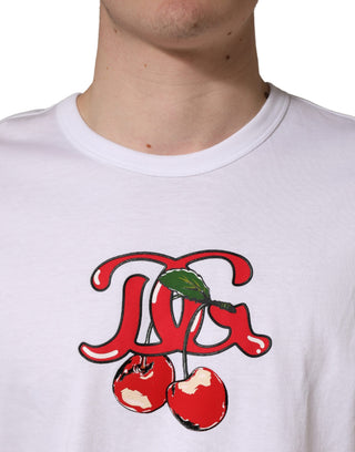 Weißes DG Kirschen Baumwoll-Rundhals-T-Shirt