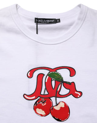Weißes DG Kirschen Baumwoll-Rundhals-T-Shirt