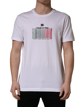 Weißes T-Shirt mit Barcode-Print aus Baumwolle und Rundhalsausschnitt