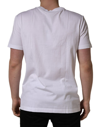 Weißes T-Shirt mit Barcode-Print aus Baumwolle und Rundhalsausschnitt