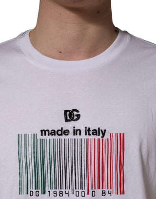 Weißes T-Shirt mit Barcode-Print aus Baumwolle und Rundhalsausschnitt