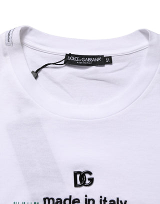 Weißes T-Shirt mit Barcode-Print aus Baumwolle und Rundhalsausschnitt