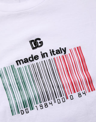Weißes T-Shirt mit Barcode-Print aus Baumwolle und Rundhalsausschnitt