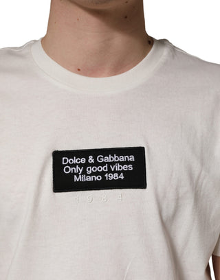 Weißes T-Shirt für Herren mit Rundhalsausschnitt und Logo-Aufnäher aus Baumwolle