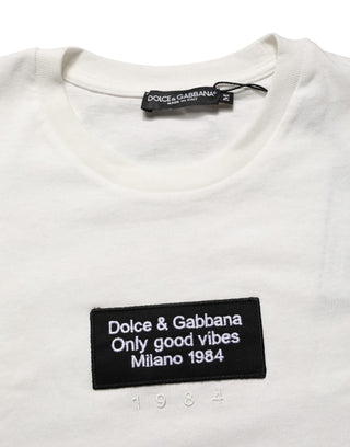 Weißes T-Shirt für Herren mit Rundhalsausschnitt und Logo-Aufnäher aus Baumwolle