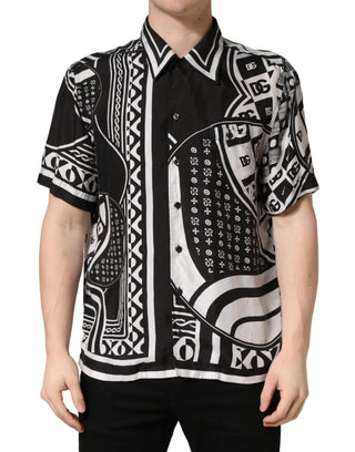 Schwarz-weißes Hemd mit Bandana-Print und Kragen