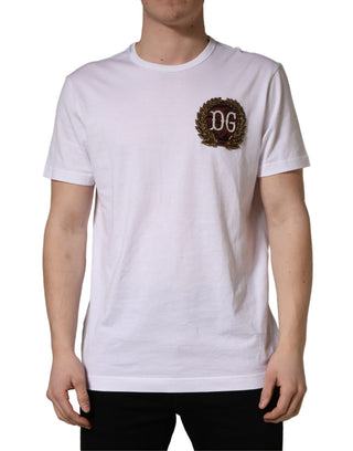 Weißes DG Blattstickerei Rundhals-T-Shirt