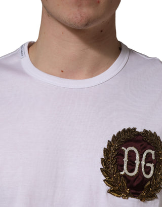 Weißes DG Blattstickerei Rundhals-T-Shirt