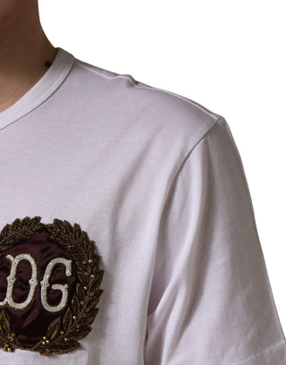 Weißes DG Blattstickerei Rundhals-T-Shirt