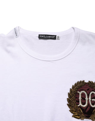 Weißes DG Blattstickerei Rundhals-T-Shirt
