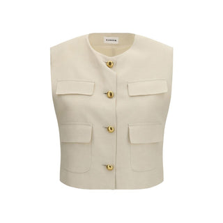 Beige Viscose Sleeveless Jacket