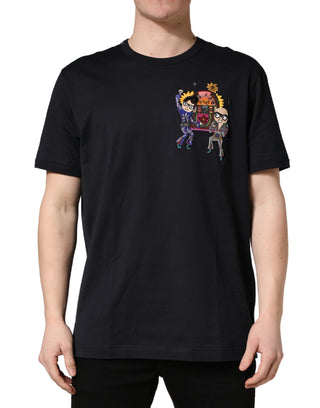 Schwarzes DGFAMILY Patch Rundhals-T-Shirt für Herren