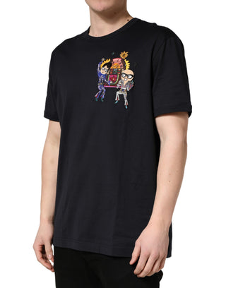 Schwarzes DGFAMILY Patch Rundhals-T-Shirt für Herren
