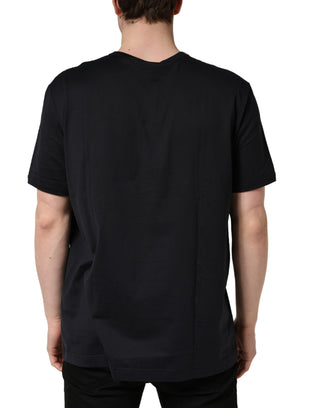 Schwarzes DGFAMILY Patch Rundhals-T-Shirt für Herren
