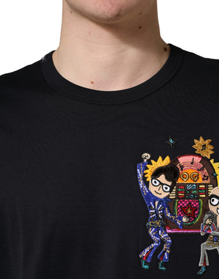 Schwarzes DGFAMILY Patch Rundhals-T-Shirt für Herren