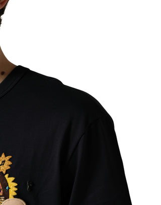 Schwarzes DGFAMILY Patch Rundhals-T-Shirt für Herren