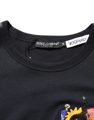 Schwarzes DGFAMILY Patch Rundhals-T-Shirt für Herren