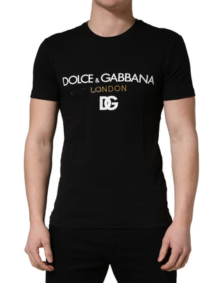 Schwarzes DG London Baumwoll-T-Shirt für Herren mit Rundhalsausschnitt