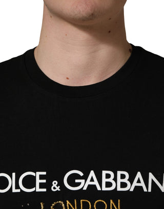 Camiseta Negra de Hombre de Algodón DG London con Cuello Redondo  