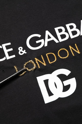 Camiseta Negra de Hombre de Algodón DG London con Cuello Redondo  