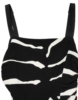 Schwarzes und weißes Zebradruck-Cady-Kleid in Wadenlänge