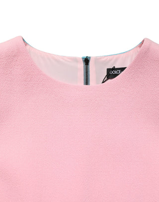 Pink Blue Wool Sleeveless Shift Mini  Dress