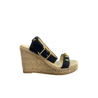 Sandalia plataforma de cuero azul para mujer