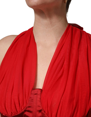 Red Halter Corset Sleeveless Sheath  Dress