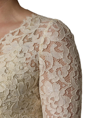 Maxikleid mit Blumenmuster aus cremefarbener Spitze