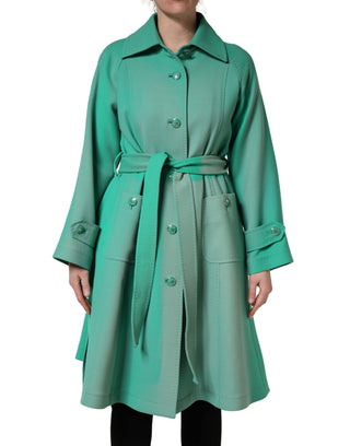 Green Buttoned Down Belt Trench Coat Jacket