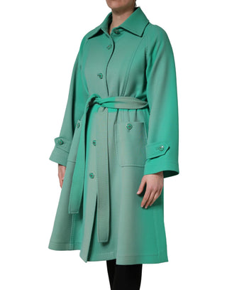 Green Buttoned Down Belt Trench Coat Jacket