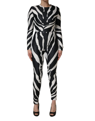 Schwarz-weiß gestreifter Polyester-Overall mit Zebramuster