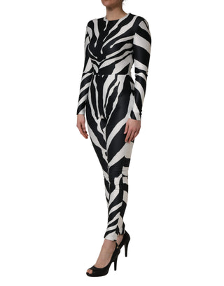Black White Polyester Zebra Pattern Jumpsuit