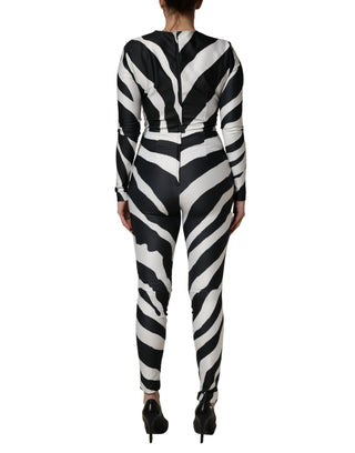 Black White Polyester Zebra Pattern Jumpsuit