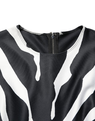 Black White Polyester Zebra Pattern Jumpsuit