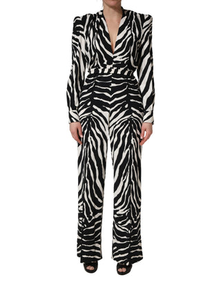 Schwarz-weißes Viskose-Zebra-Muster-Jumpsuit
