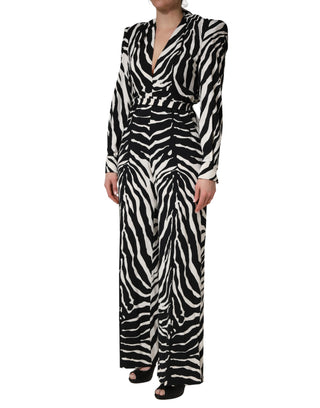 Schwarz-weißes Viskose-Zebra-Muster-Jumpsuit