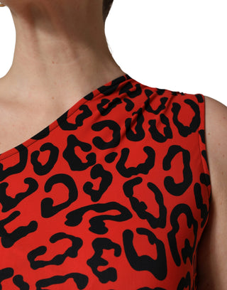 Black Red Nylon Leopard Pattern Jumpsuit