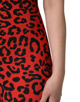 Black Red Nylon Leopard Pattern Jumpsuit