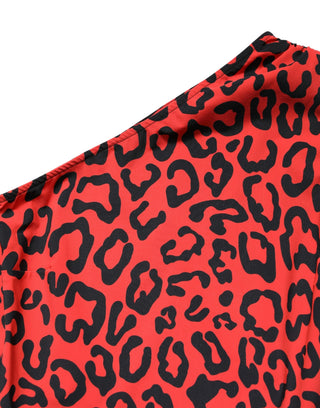Black Red Nylon Leopard Pattern Jumpsuit