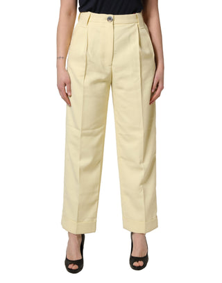 Pantalones amarillos plisados de talle alto y corte recto